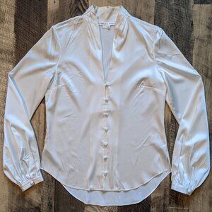Veronica Beard Stretch-Silk Button-Up Deep V-Neck Shirt